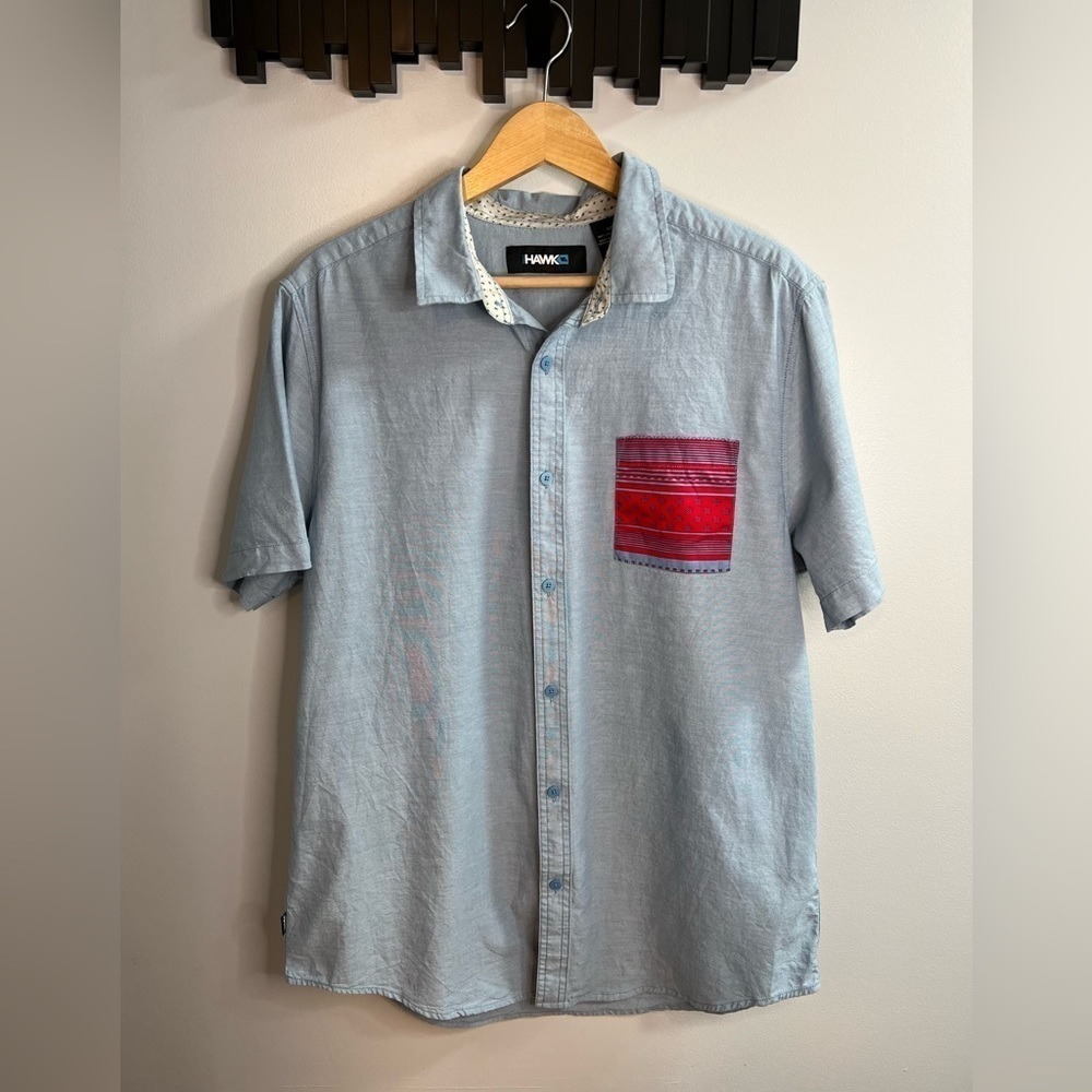 TONY Hawk 100% Cotton Button Down Shirt Short Sleeve Size Large